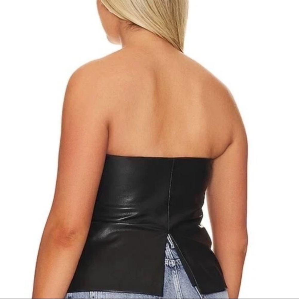 Good American Black Strapless Leather Top - Picture 2 of 7